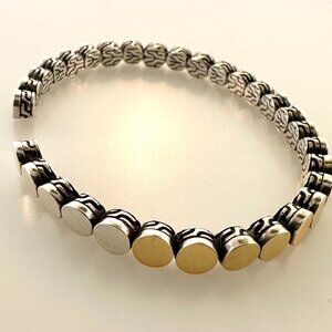 925 Sterling Silver & 18K Yellow Gold John Hardy Dot Flex Cuff Bracelet - 7"